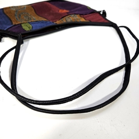 VINTAGE ERDA Colorful Tapestry Leather Trim Saddle Shoulder Bag Boho - Picture 6 of 7